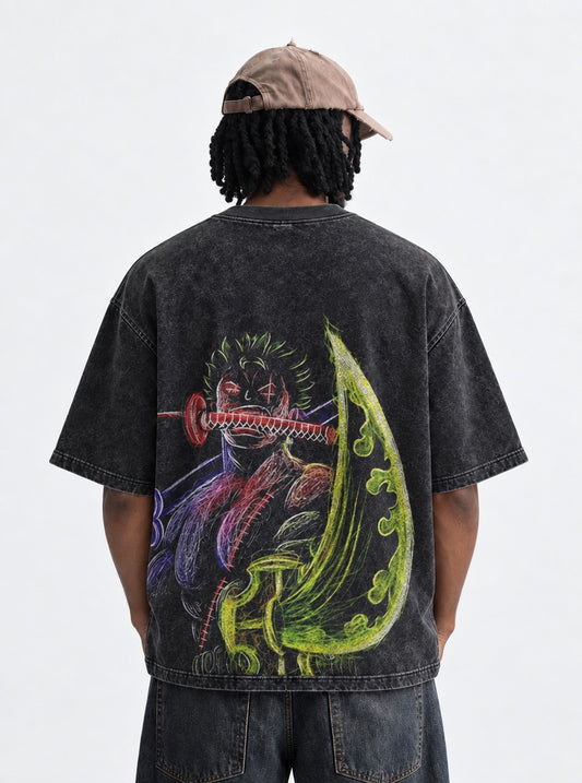 One Piece Fitted Washed T-Shirt on model, back view