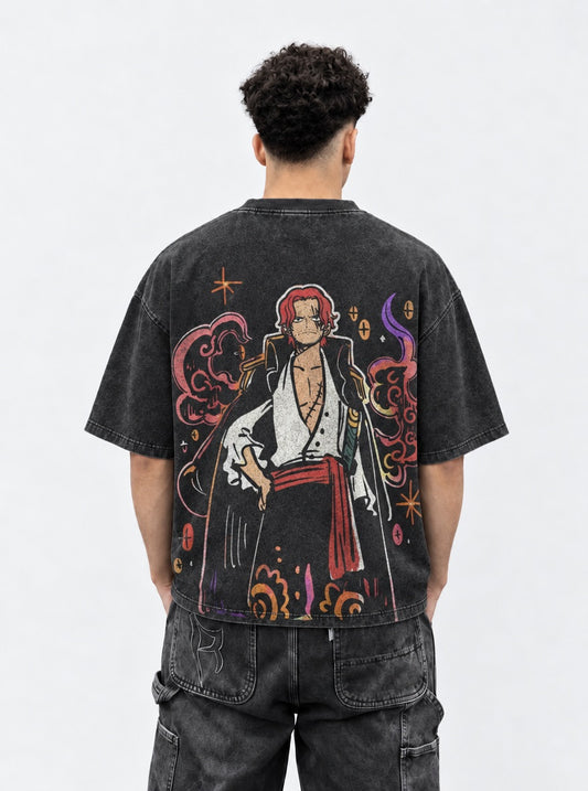 One Piece Printed Washed T-Shirt on model, back view