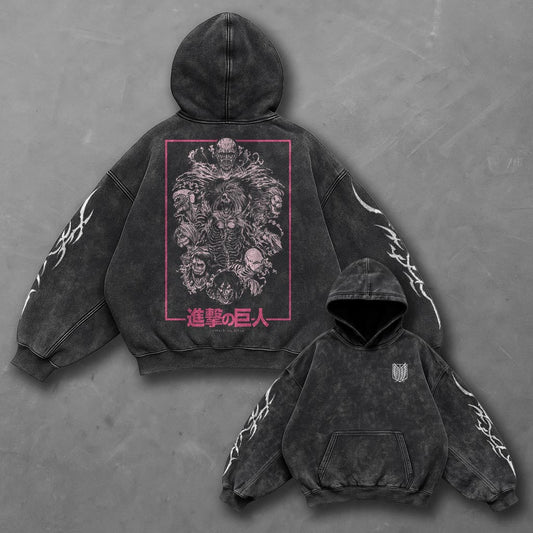 Attack on Titan Oversized Classic Black Washed Hoodie