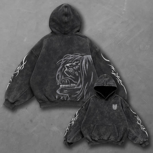 Attack on Titan Oversized Signature Black Washed Hoodie