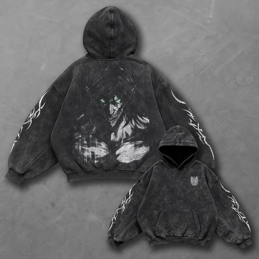 Attack on Titan Oversized Clean Black Washed Hoodie