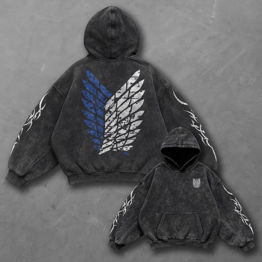 Attack on Titan Oversized Minimal Black Washed Hoodie