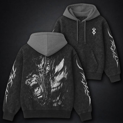 Berserk Cool Black and Gray Washed Hoodie