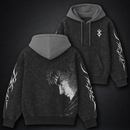 Berserk Cozy Black and Gray Washed Hoodie