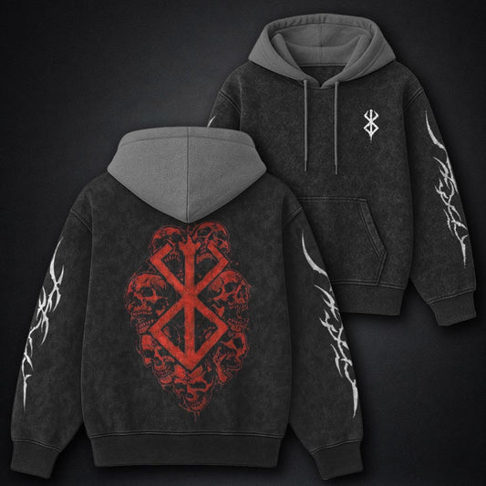 Berserk Heavyweight Black and Gray Washed Hoodie