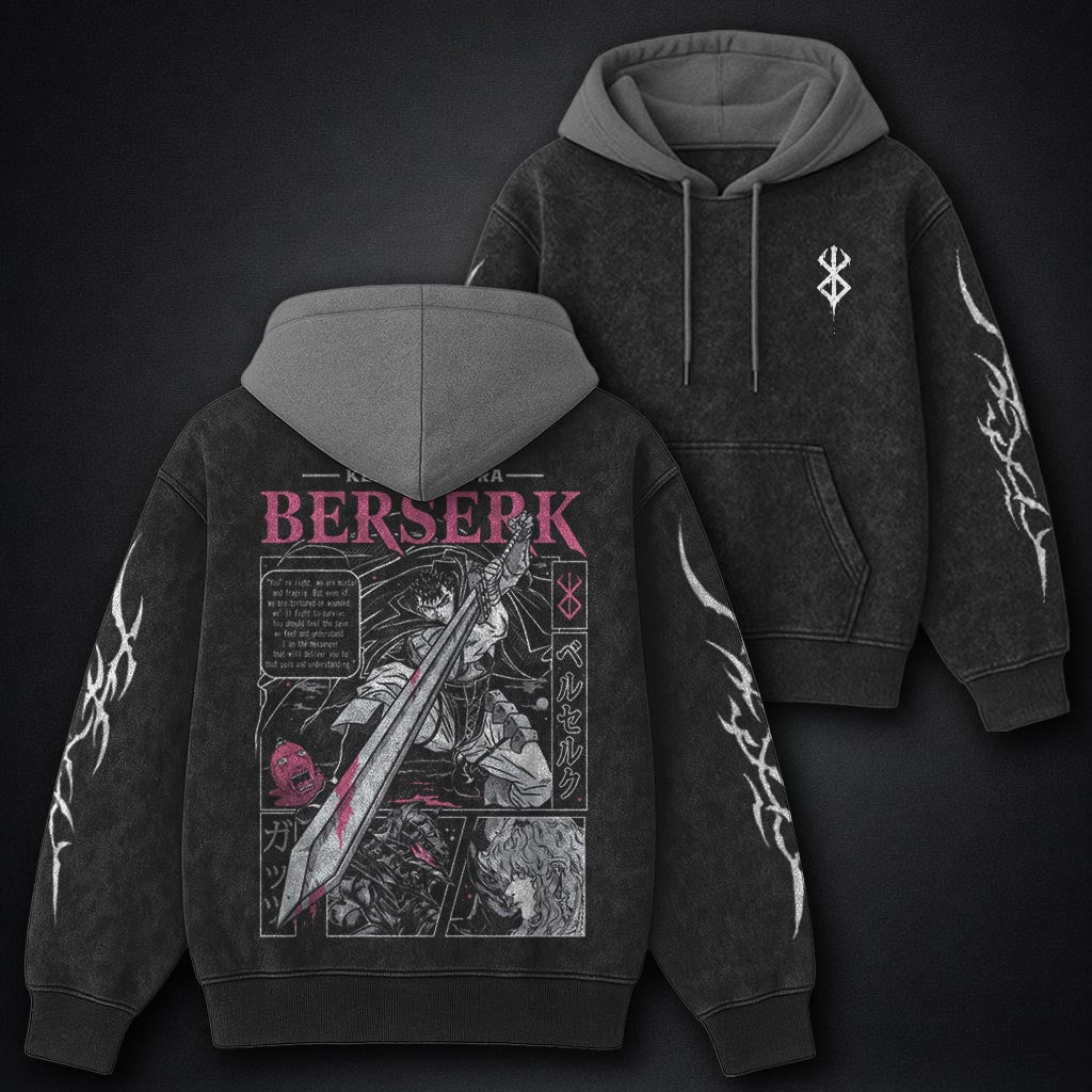 Berserk Essential Black and Gray Washed Hoodie