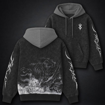 Berserk Soft Black and Gray Washed Hoodie