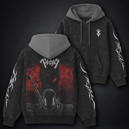 Berserk Vintage Black and Gray Washed Hoodie