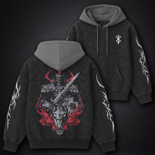 Berserk Ultra-soft Black and Gray Washed Hoodie