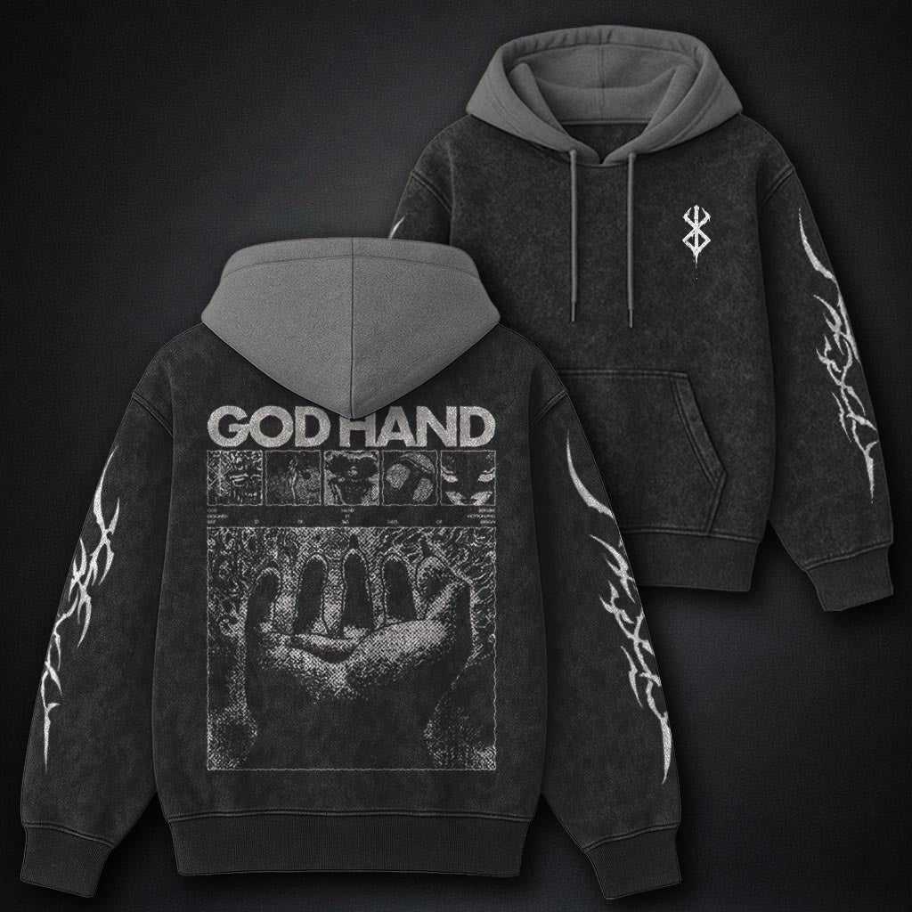 Berserk Cropped Black and Gray Washed Hoodie