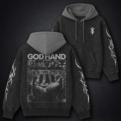 Berserk Cropped Black and Gray Washed Hoodie