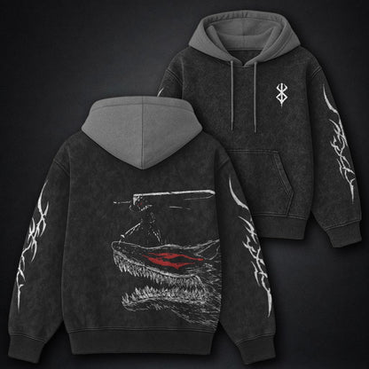 Berserk Tailored Black and Gray Washed Hoodie