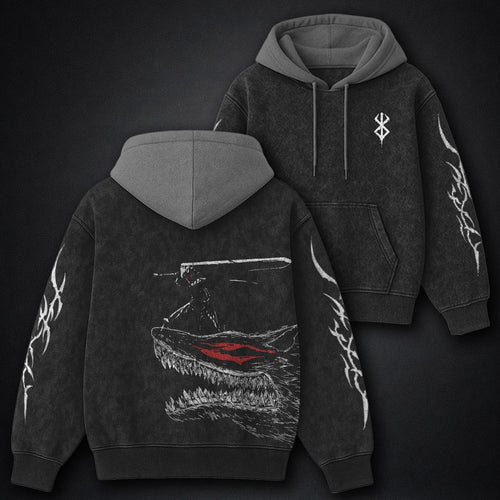 Berserk Tailored Black and Gray Washed Hoodie