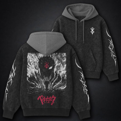 Berserk Boxy Black and Gray Washed Hoodie