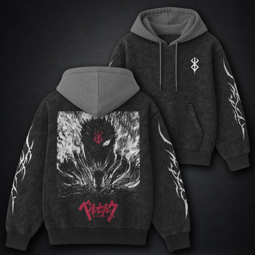 Berserk Boxy Black and Gray Washed Hoodie