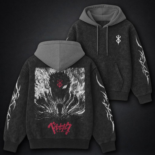 Berserk Boxy Black and Gray Washed Hoodie