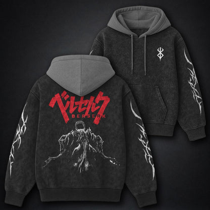 Berserk Classic Black and Gray Washed Hoodie