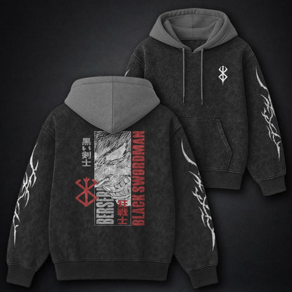 Berserk Loose-fit Black and Gray Washed Hoodie