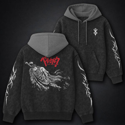 Berserk Refined Black and Gray Washed Hoodie