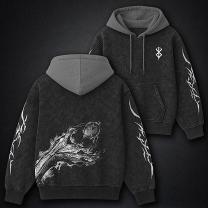 Berserk Premium Black and Gray Washed Hoodie