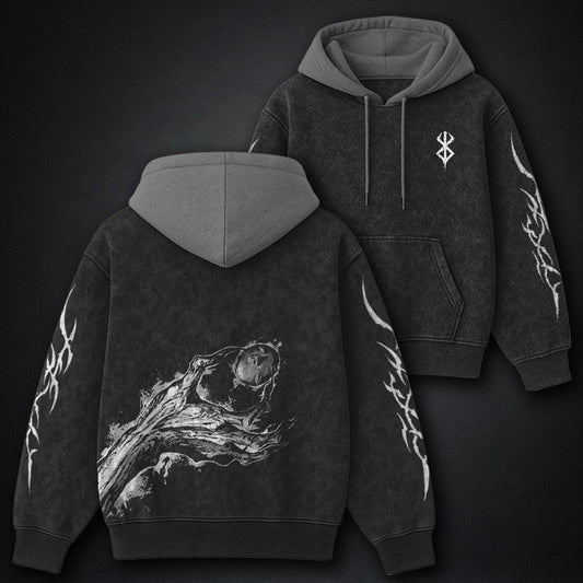 Berserk Premium Black and Gray Washed Hoodie