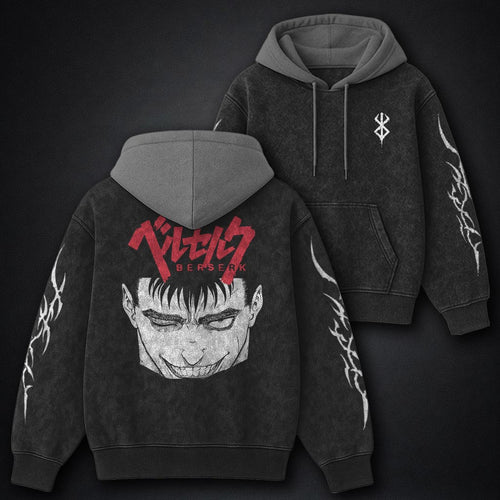 Berserk Luxe Black and Gray Washed Hoodie