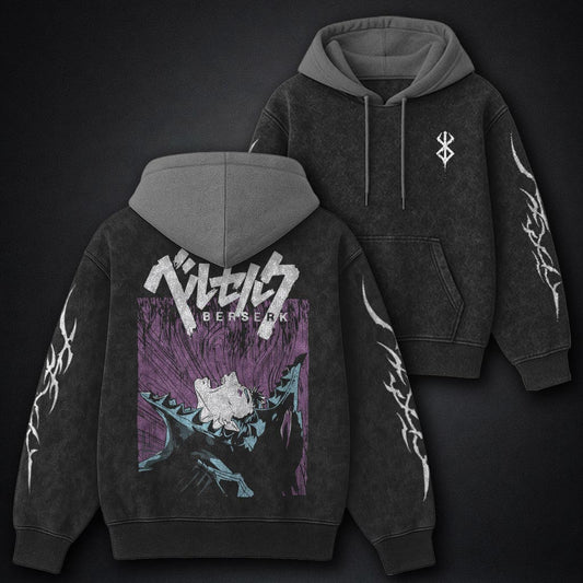 Berserk Streetwear Black and Gray Washed Hoodie