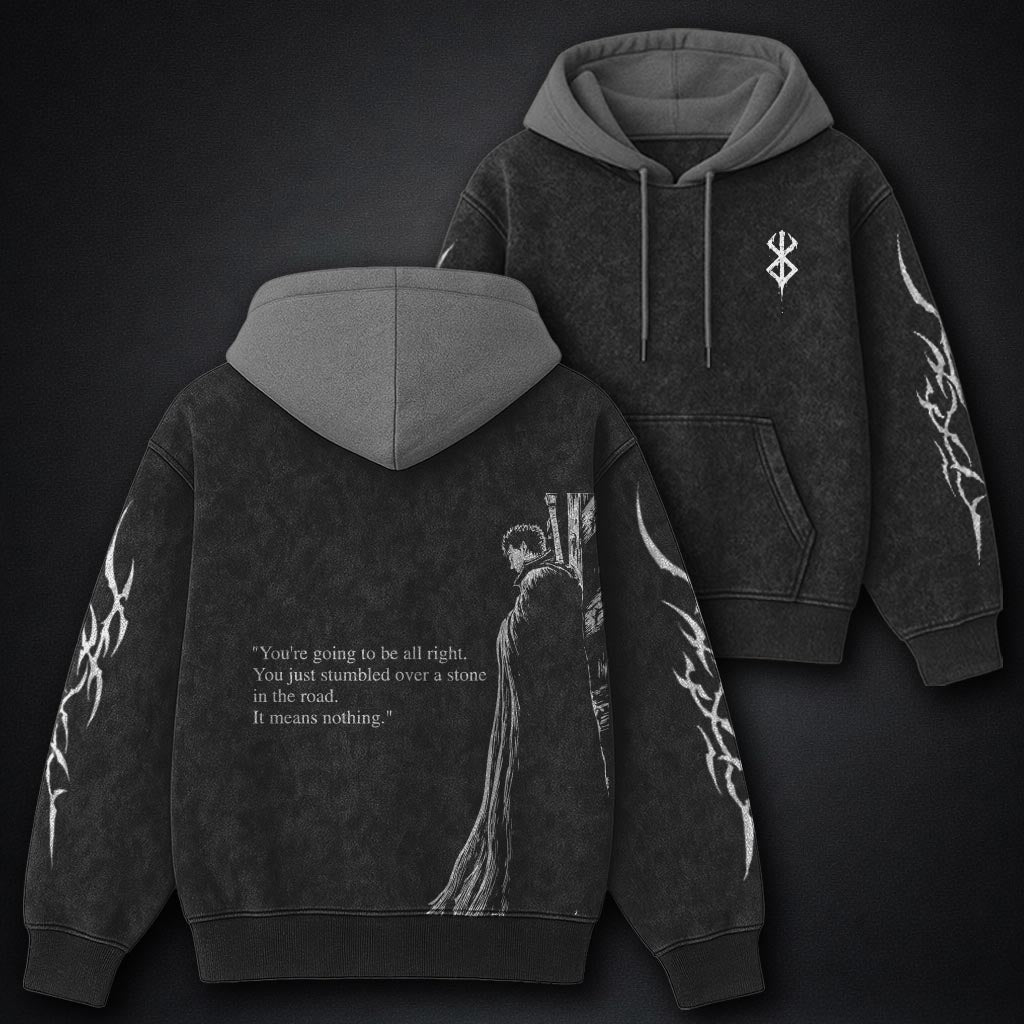 Berserk Durable Black and Gray Washed Hoodie