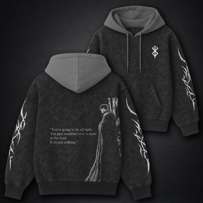 Berserk Durable Black and Gray Washed Hoodie