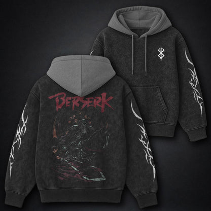 Berserk Faded Black and Gray Washed Hoodie