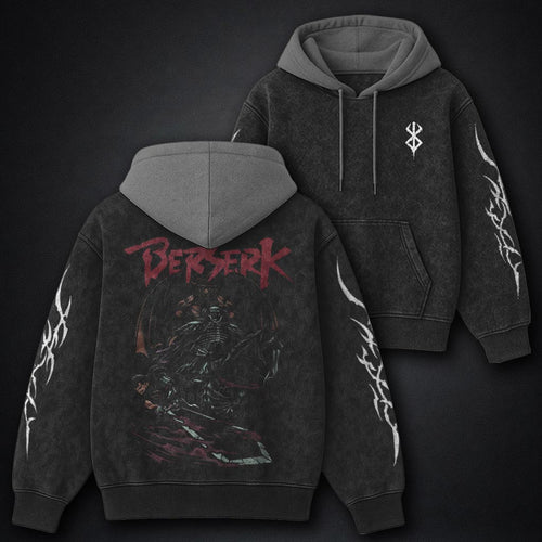 Berserk Faded Black and Gray Washed Hoodie