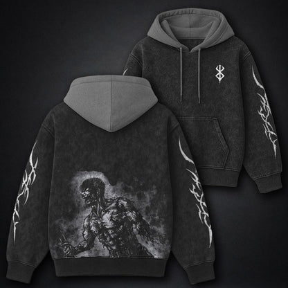 Berserk Casual Black and Gray Washed Hoodie