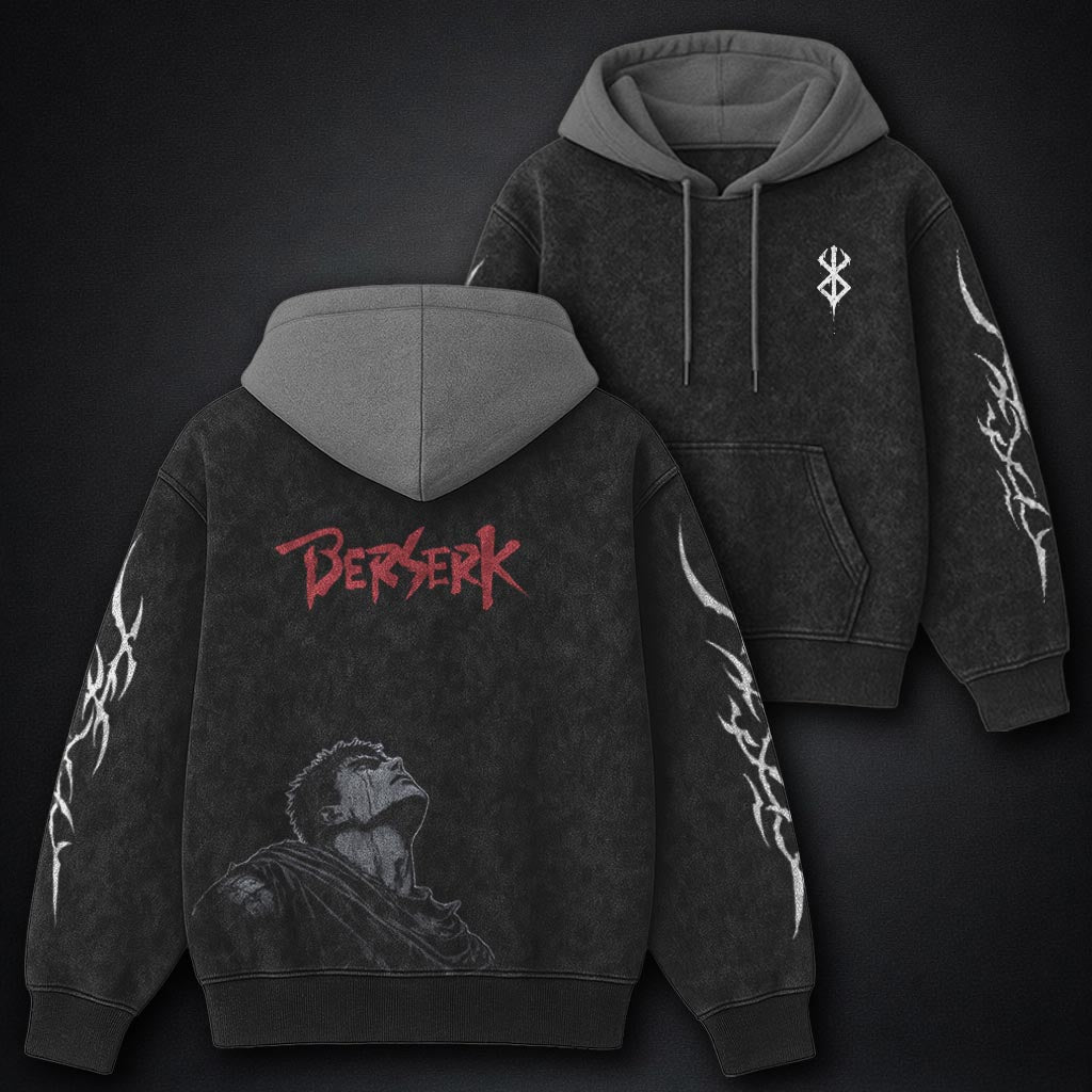 Berserk Timeless Black and Gray Washed Hoodie