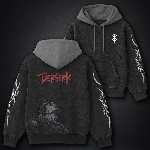Berserk Timeless Black and Gray Washed Hoodie