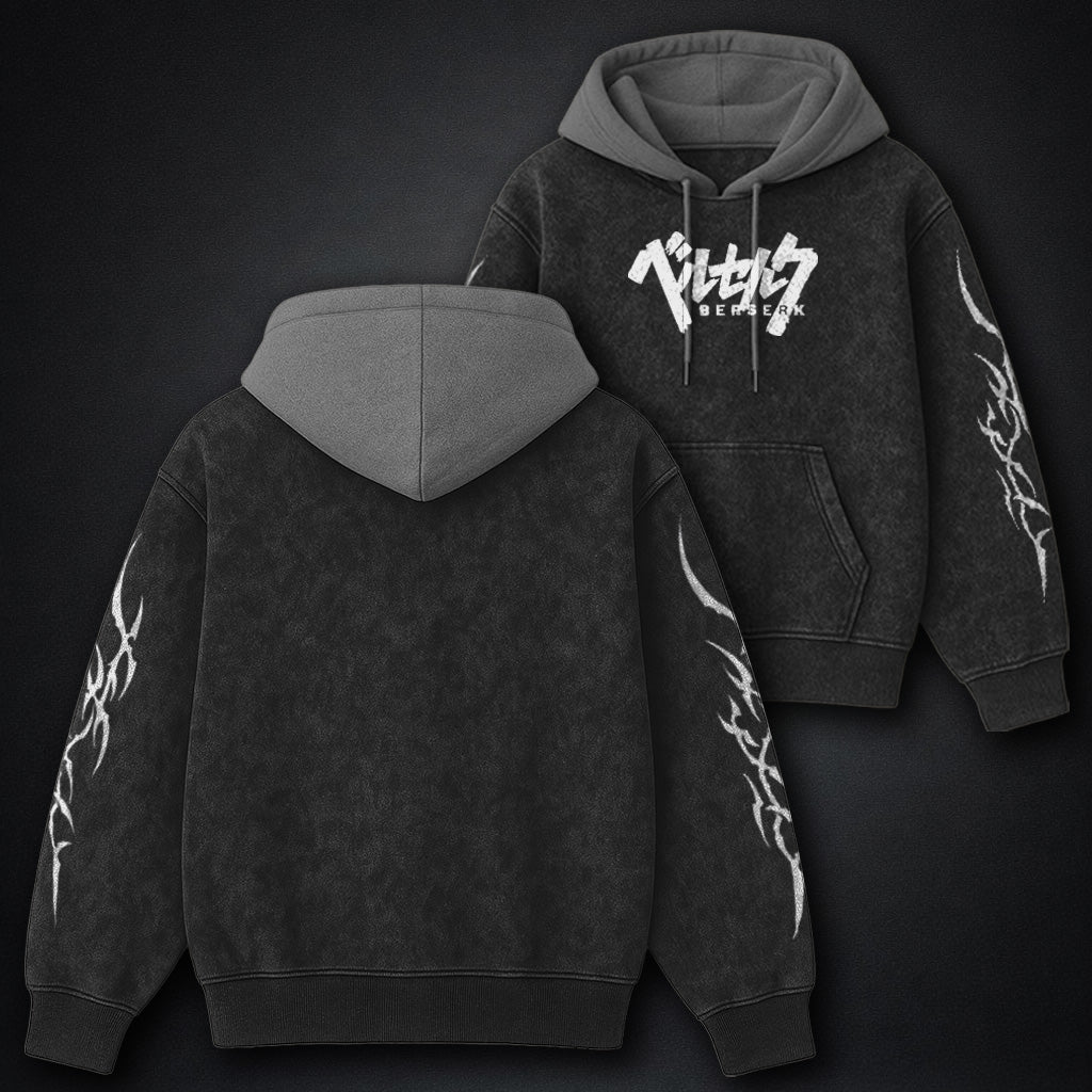 Berserk Core Black and Gray Washed Hoodie
