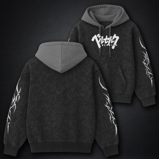 Berserk Core Black and Gray Washed Hoodie