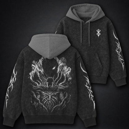 Berserk High Quality Black and Gray Washed Hoodie