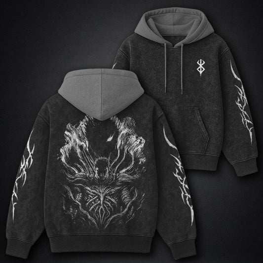 Berserk High Quality Black and Gray Washed Hoodie