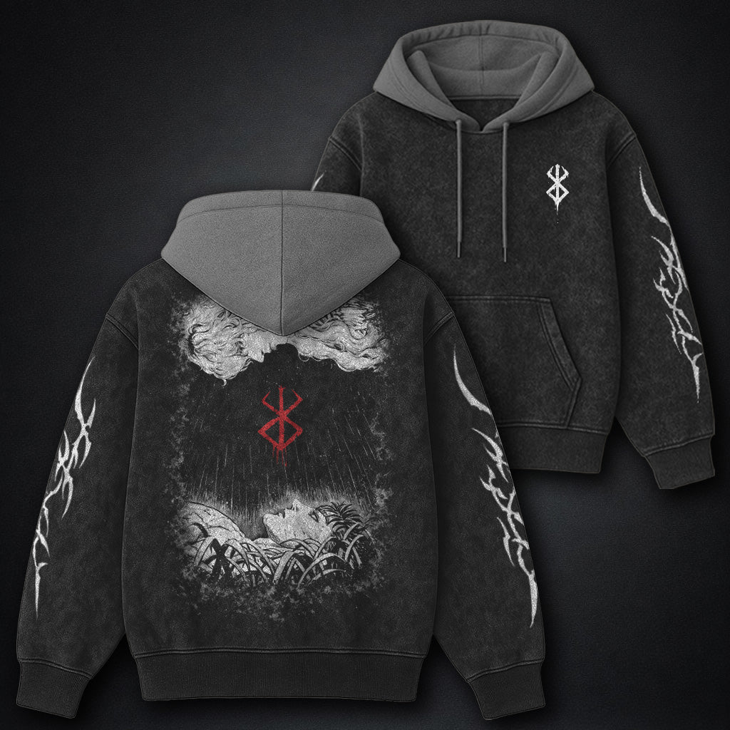 Berserk Iconic Black and Gray Washed Hoodie