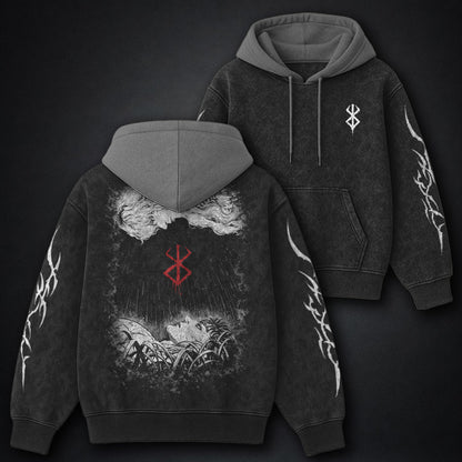 Berserk Iconic Black and Gray Washed Hoodie
