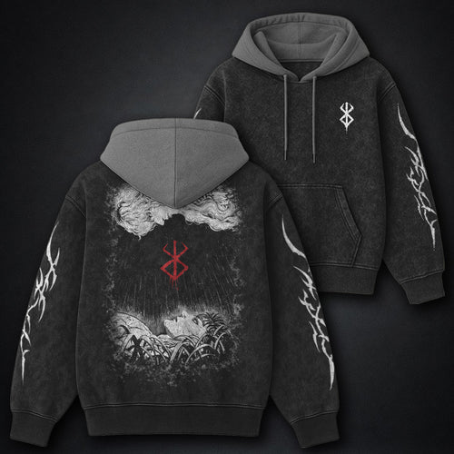 Berserk Iconic Black and Gray Washed Hoodie