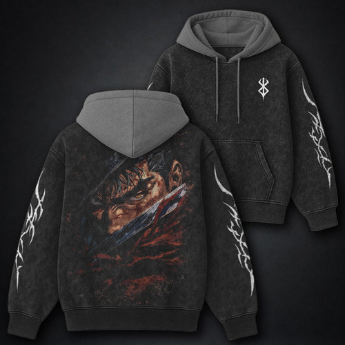 Berserk Statement Black and Gray Washed Hoodie