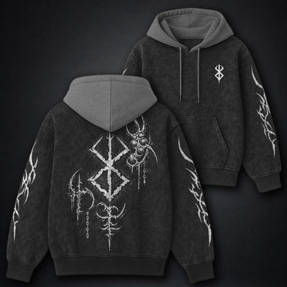 Berserk All-season Black and Gray Washed Hoodie