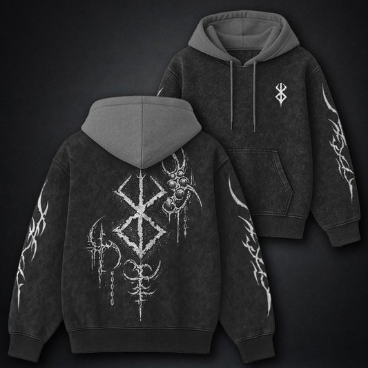 Berserk All-season Black and Gray Washed Hoodie