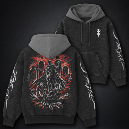 Berserk Graphic Black and Gray Washed Hoodie