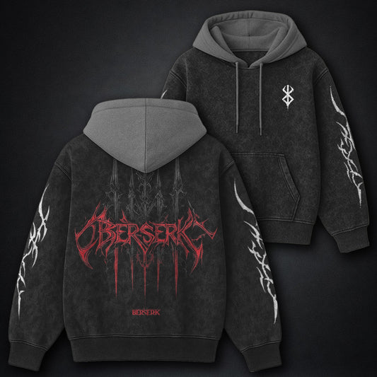 Berserk Versatile Black and Gray Washed Hoodie