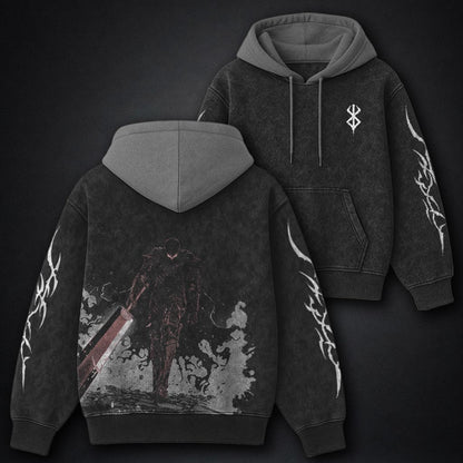 Berserk Lightweight Black and Gray Washed Hoodie