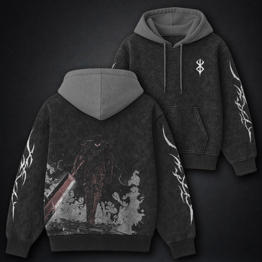 Berserk Lightweight Black and Gray Washed Hoodie