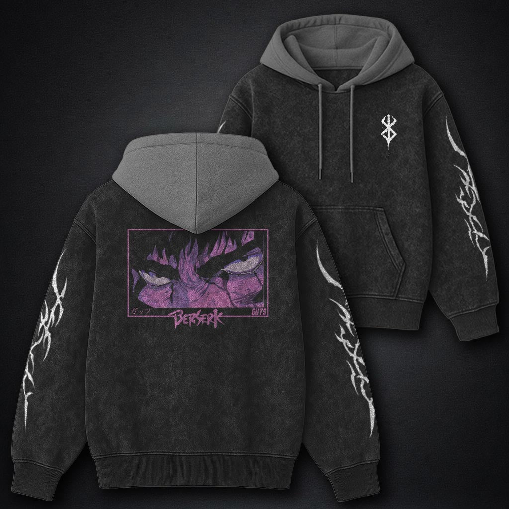 Berserk Comfy Black and Gray Washed Hoodie