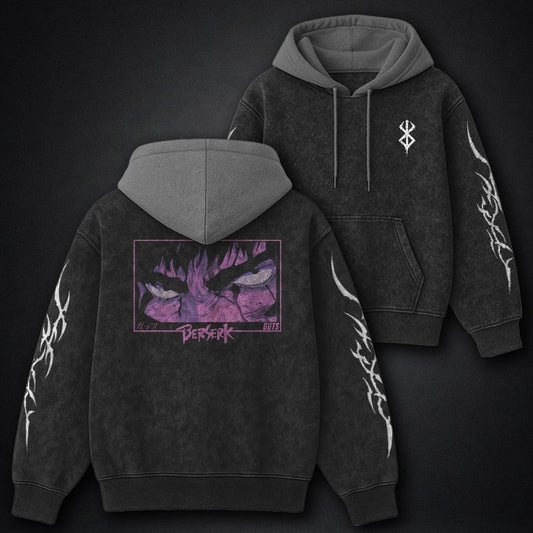Berserk Comfy Black and Gray Washed Hoodie